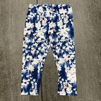 Time And Tru Leggings Womens Large Blue Floral High Rise Fitted Stretch Pull On